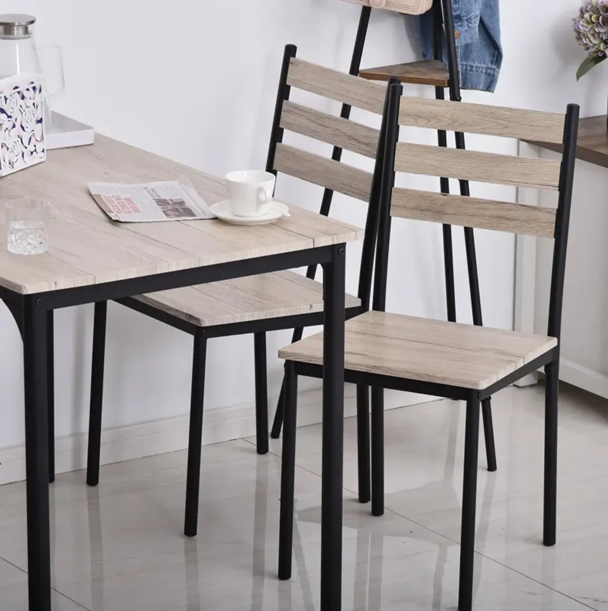 Gray Compact Dining: 5-Piece Wooden Kitchen Table and Chairs Set