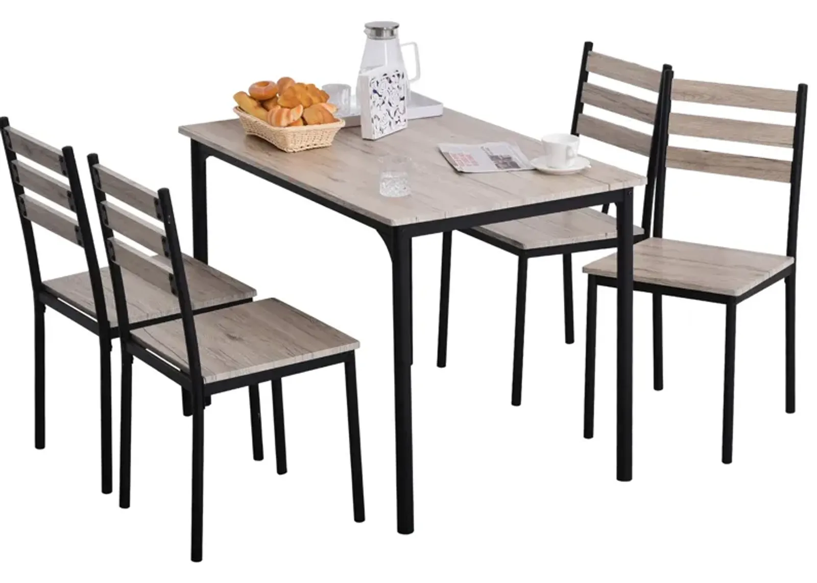 Gray Compact Dining: 5-Piece Wooden Kitchen Table and Chairs Set