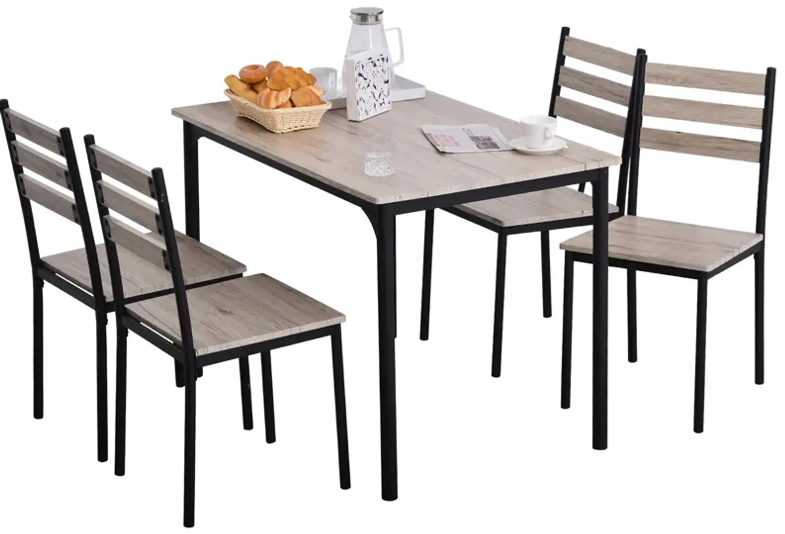 Gray Compact Dining: 5-Piece Wooden Kitchen Table and Chairs Set