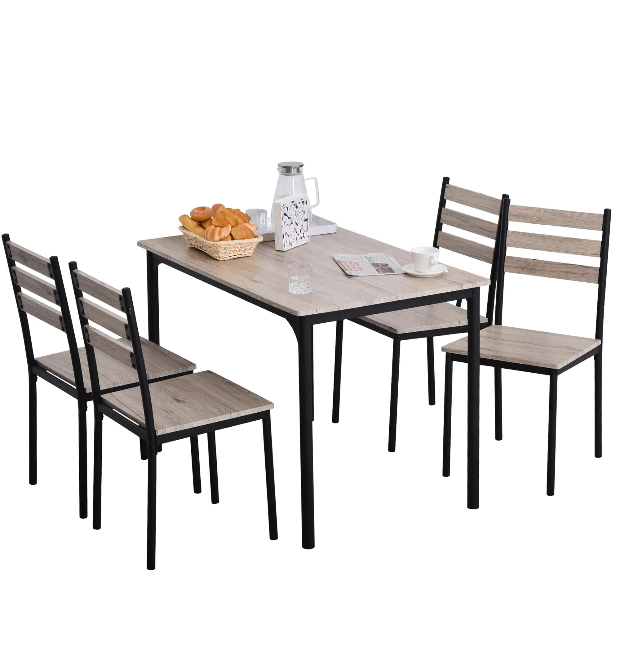 Gray Compact Dining: 5-Piece Wooden Kitchen Table and Chairs Set