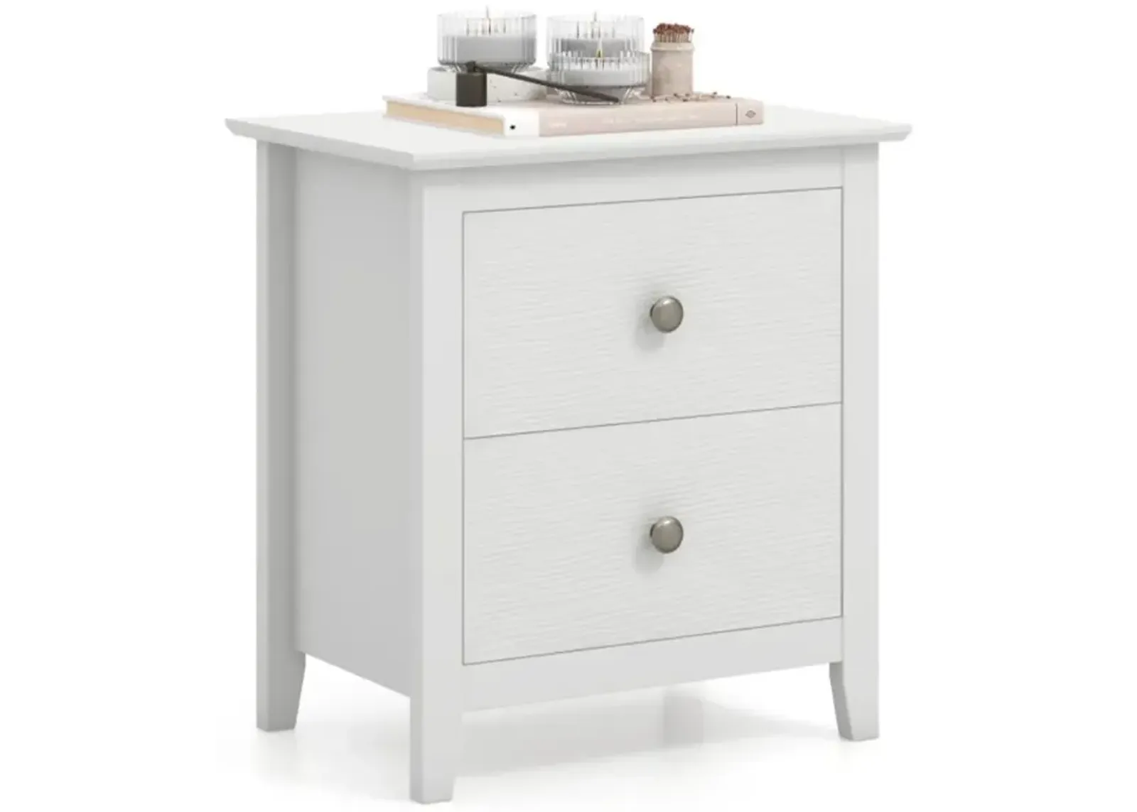 Hivvago Modern Nightstand with 2 Drawers for Small Spaces-White