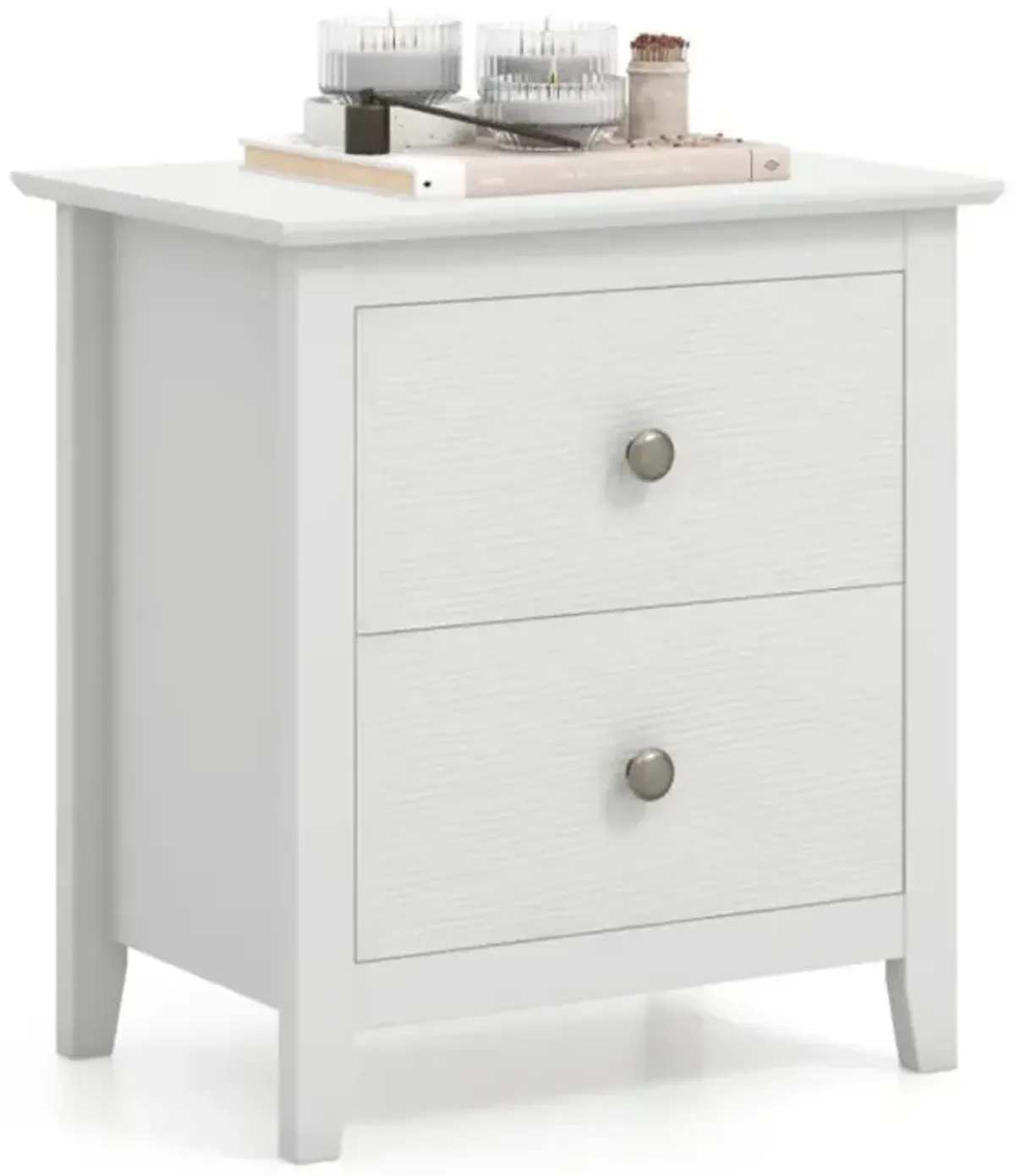 Hivvago Modern Nightstand with 2 Drawers for Small Spaces-White