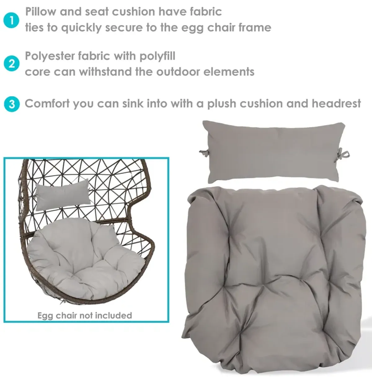 Sunnydaze Danielle Egg Chair Replacement Seat and Headrest Cushions