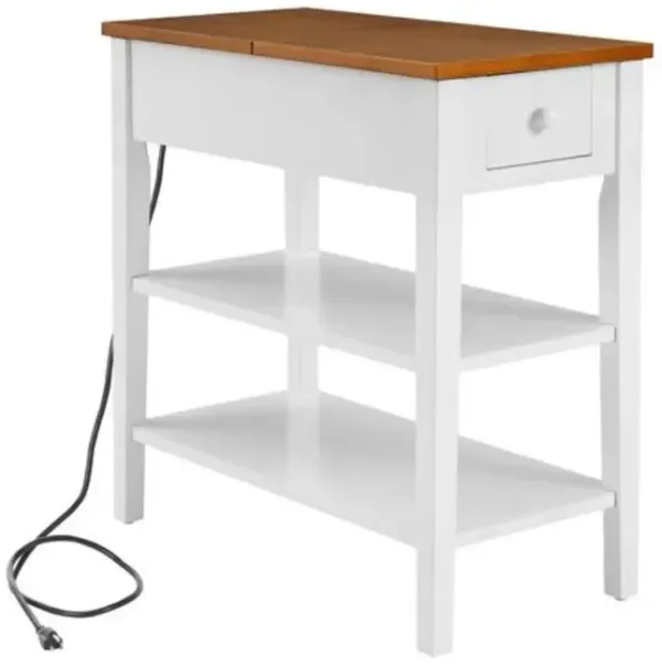 Narrow 2-Tone End Table with USB Charging Ports Space-Saving Nightstand for Small Spaces