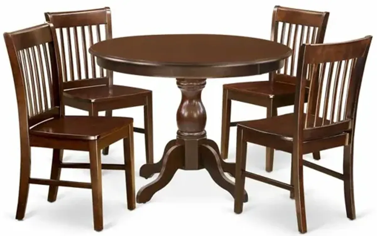 East West Furniture HBNF5-MAH-W 5 Piece Dining Set - Dining Table and 4 Mahogany Wooden Dining Room Chairs Button Tufted Back with Nail Heads - Mahogany Finish