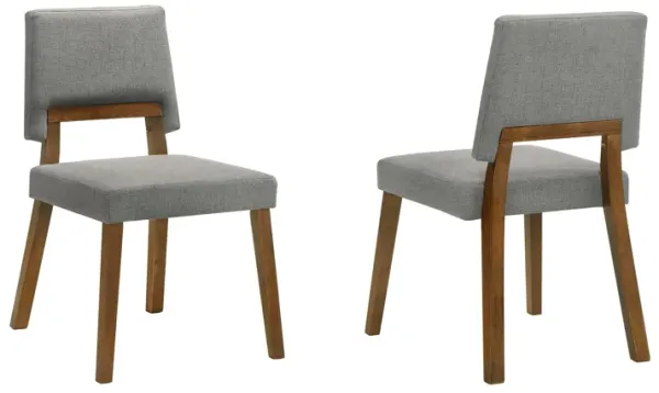 Yumi 23 Inch Dining Chair, Set of 2, Charcoal Gray Fabric, Walnut Brown - Benzara
