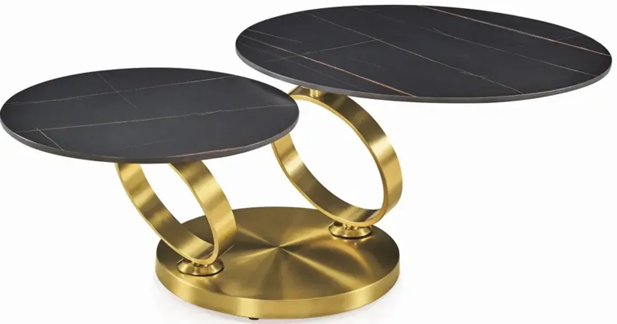 Motion black ceramic top coffee table with brushed gold base