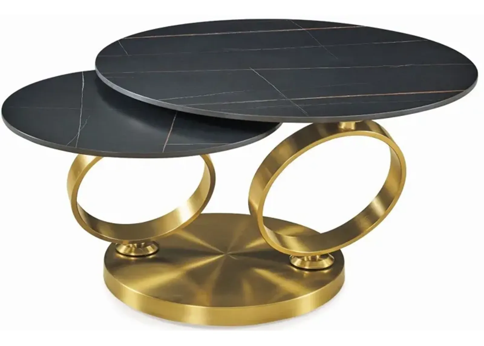 Motion black ceramic top coffee table with brushed gold base