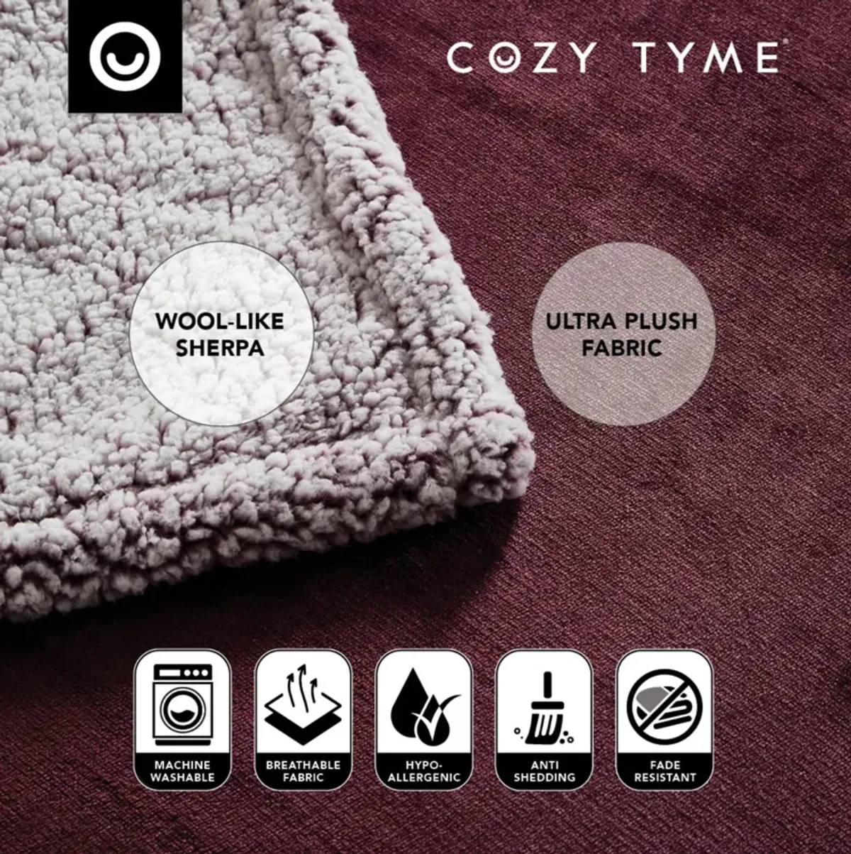 Cozy Tyme Babineaux Flannel Reversible Sherpa Throw Blanket 60"x80"