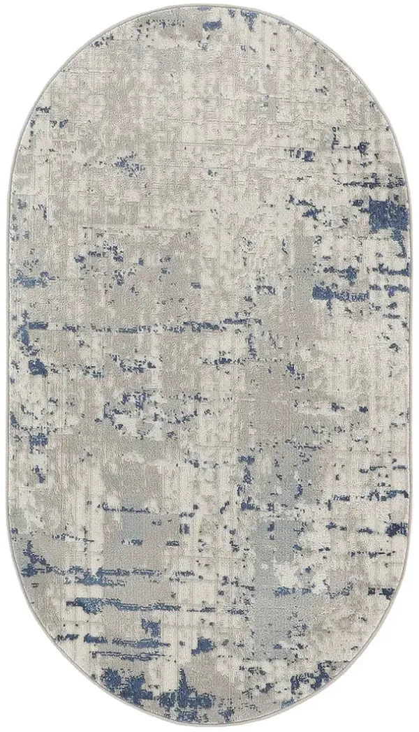 Quarry QUA01 Ivory/Gray/Blue 3' x 5' Oval Rug