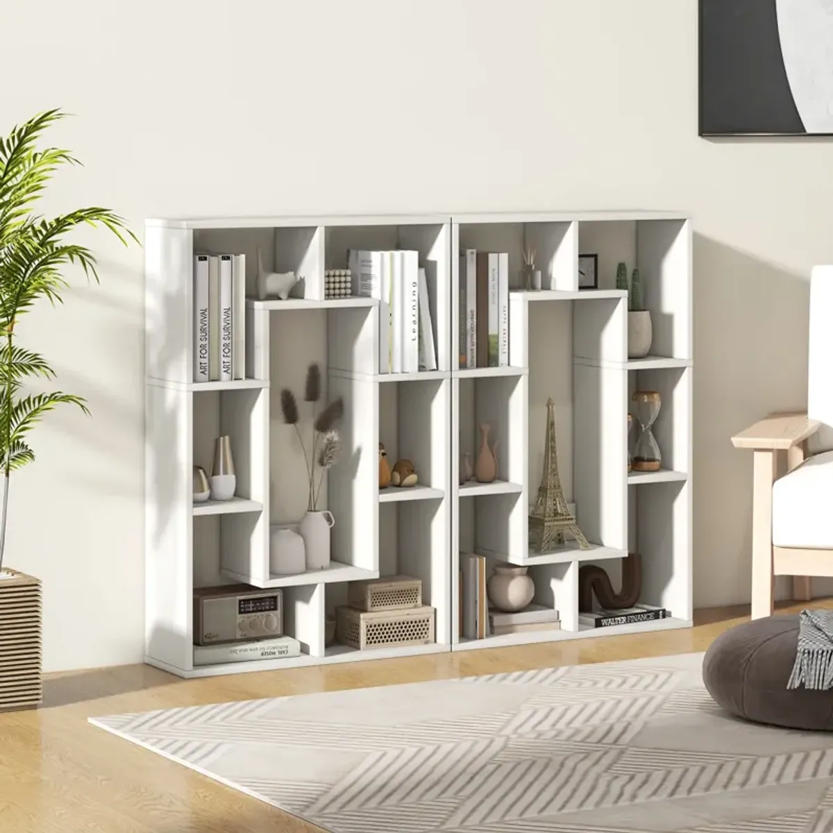 7-Cube Geometric Bookshelf Modern Decorative Open Bookcase