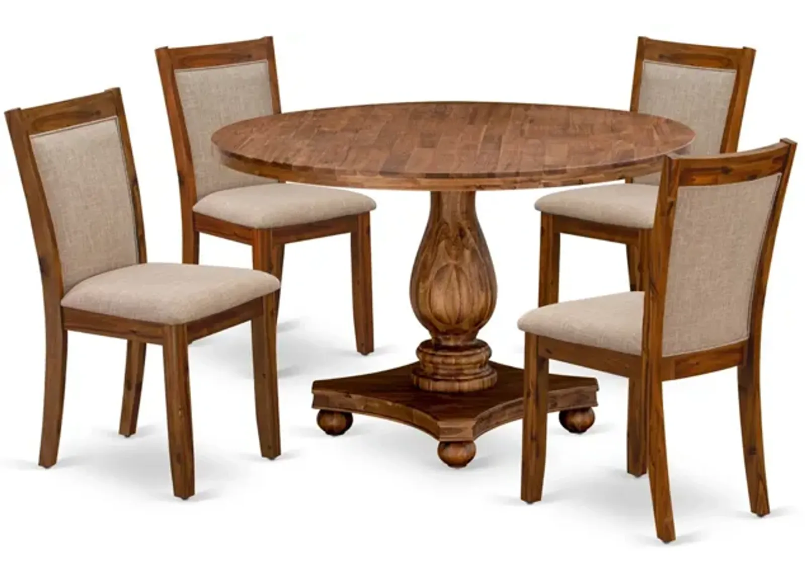 East West Furniture I2MZ5-N04 5-Piece Modern Dining Set - Kitchen Table and 4 Light Tan Color Parson Chairs with High Back - Antique Walnut Finish