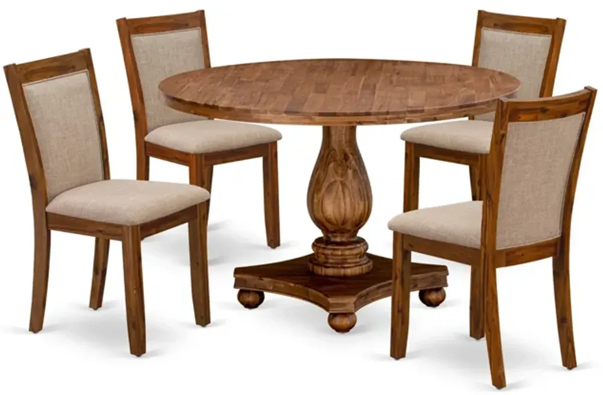 East West Furniture I2MZ5-N04 5-Piece Modern Dining Set - Kitchen Table and 4 Light Tan Color Parson Chairs with High Back - Antique Walnut Finish