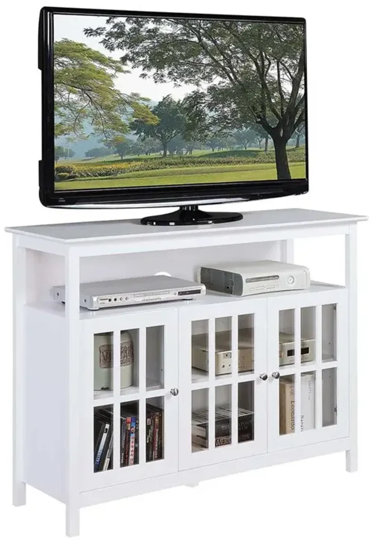 Convenience Concepts Big Sur Deluxe TV Stand with Storage Cabinets and Shelf for TVs up to 55 Inches White