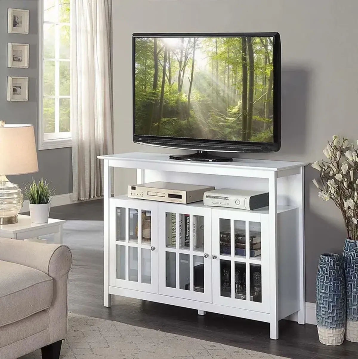 Convenience Concepts Big Sur Deluxe TV Stand with Storage Cabinets and Shelf for TVs up to 55 Inches White