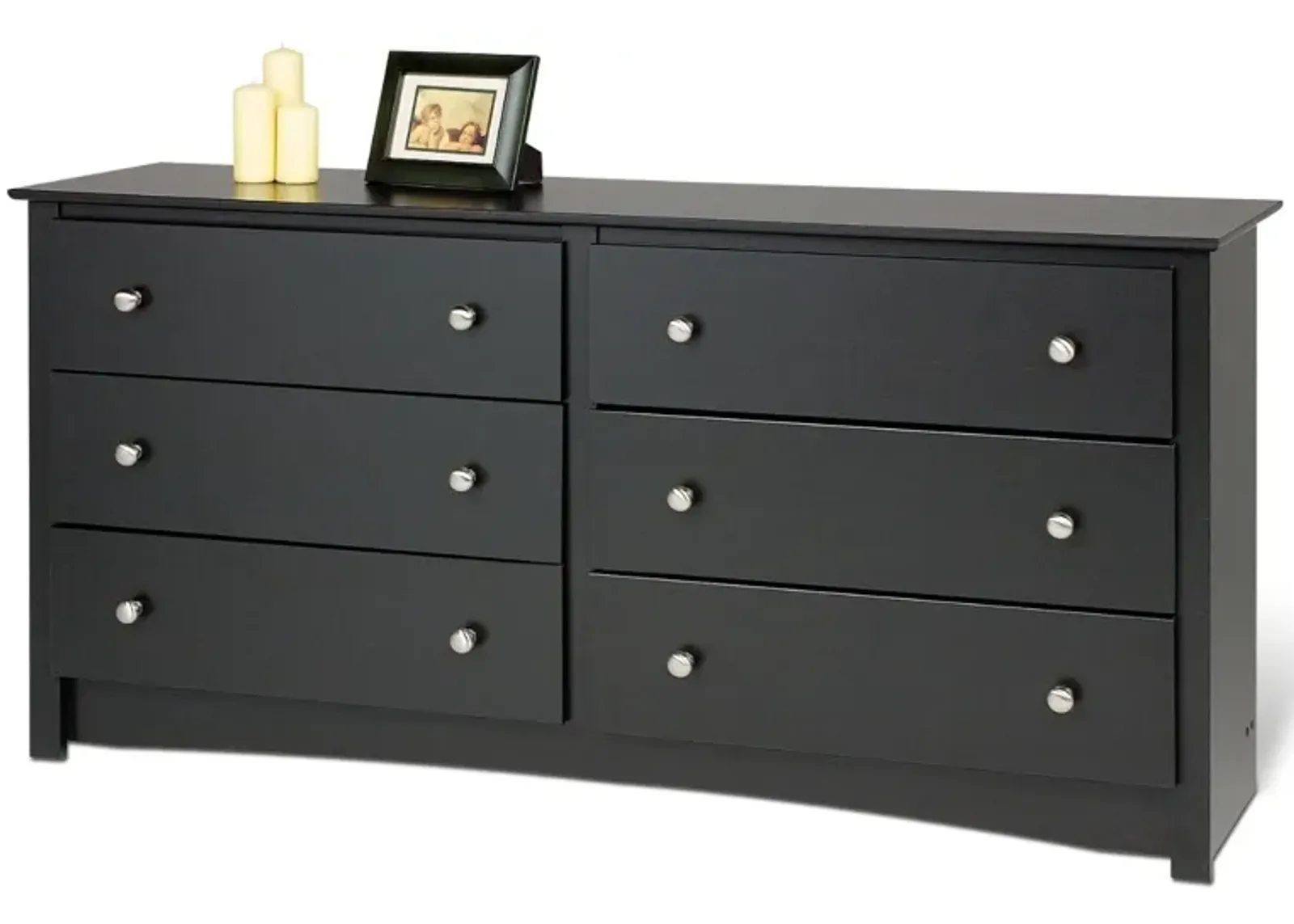 Hivvago Bedroom Dresser in Black Finish with 6 Drawers and Metal Knobs