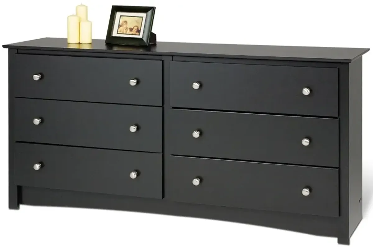 Hivvago Bedroom Dresser in Black Finish with 6 Drawers and Metal Knobs