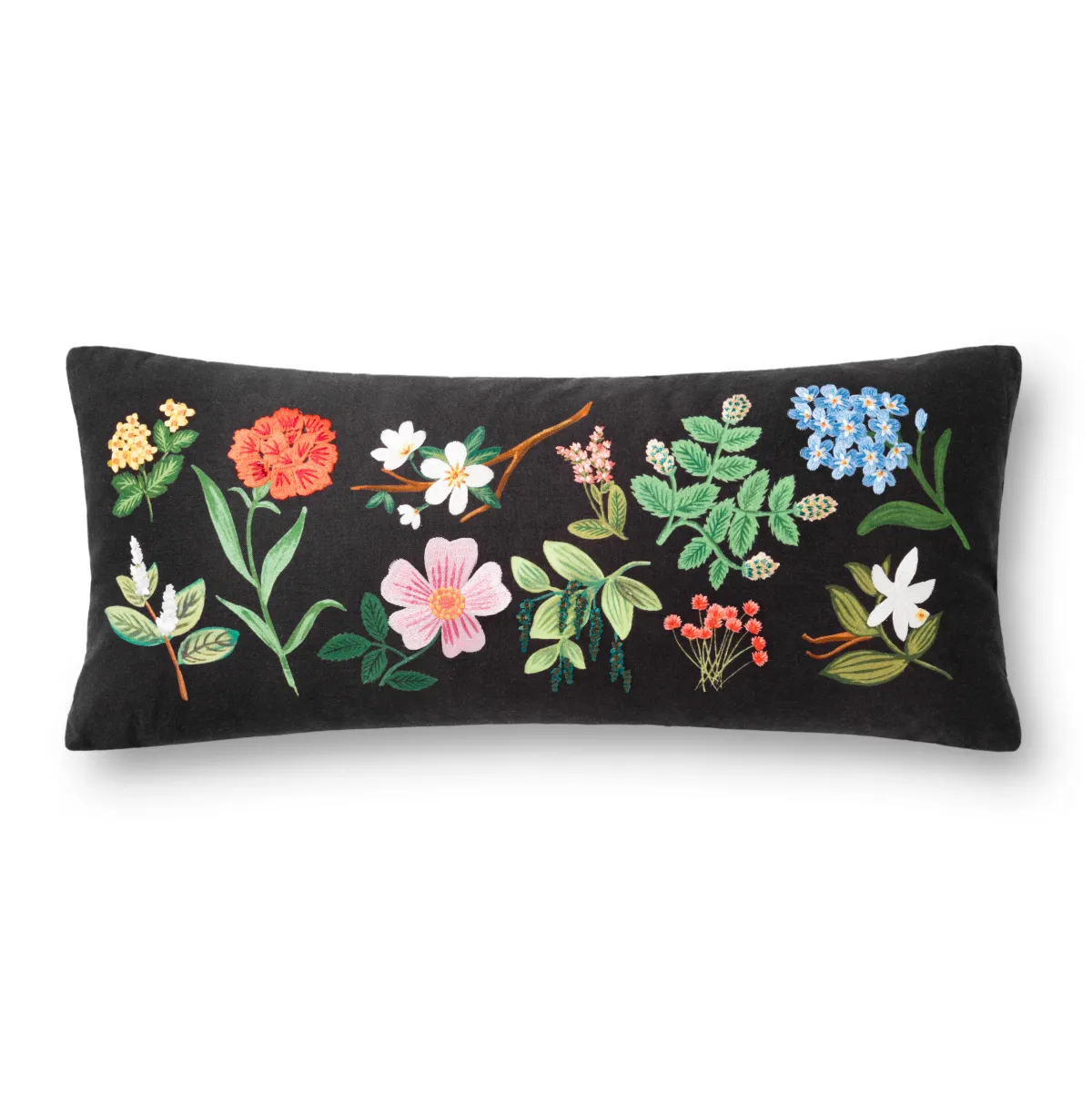 P6047 Black/Multi 12"x27" Polyester Pillow by Rifle Paper Co. × Loloi
