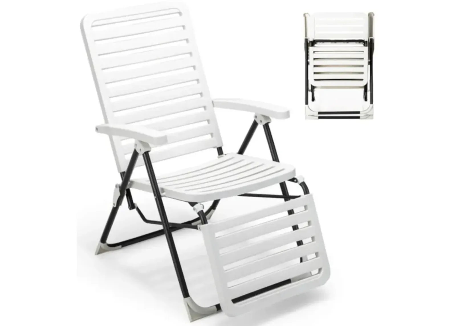 Hivvago PP Folding Patio Chaise Lounger with 7-Level Backrest and Cozy Footrest