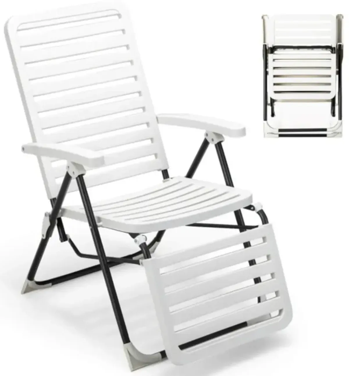 Hivvago PP Folding Patio Chaise Lounger with 7-Level Backrest and Cozy Footrest