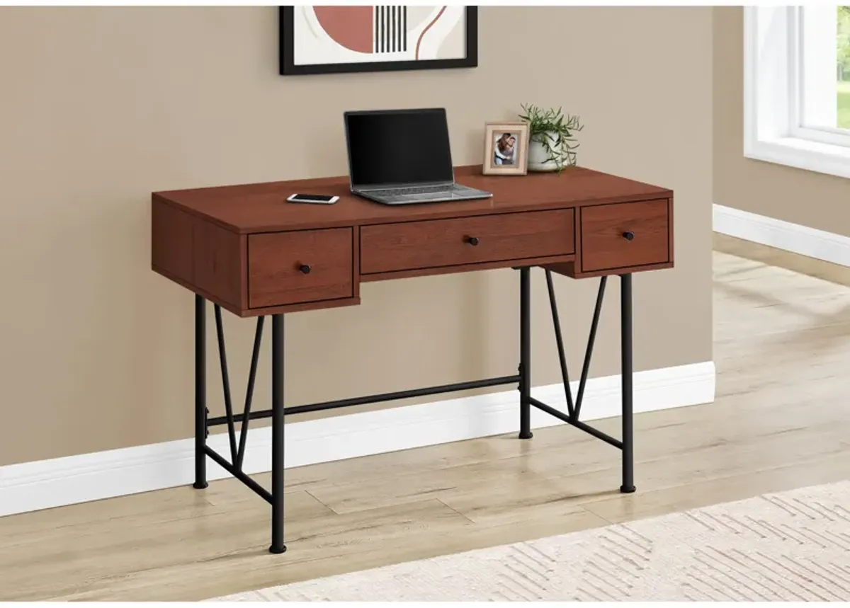 Monarch Specialties I 7671 Computer Desk, Home Office, Laptop, Storage Drawers, 48"L, Work, Metal, Laminate, Brown, Black, Transitional