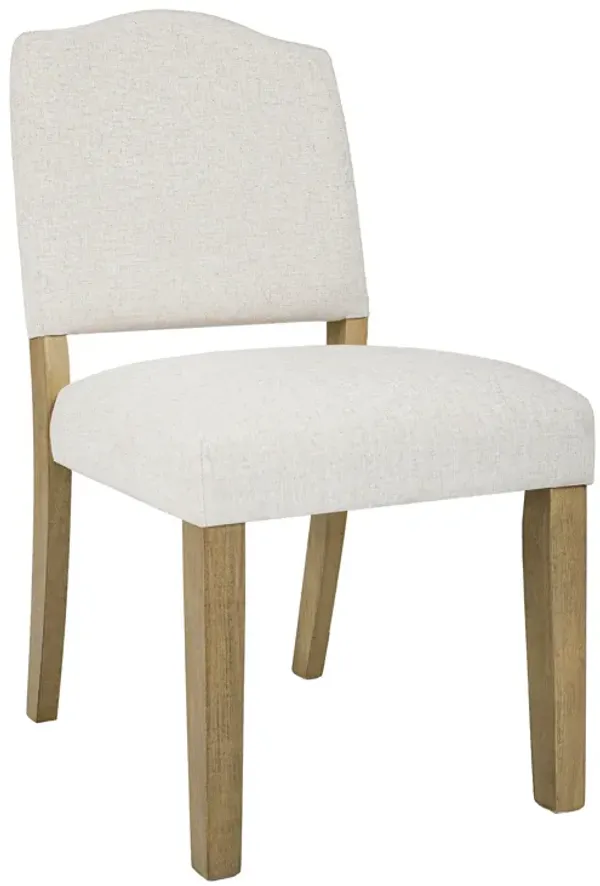 Side Dining Chair, Open Back Solid Wood Frame, Cream Woven Fabric