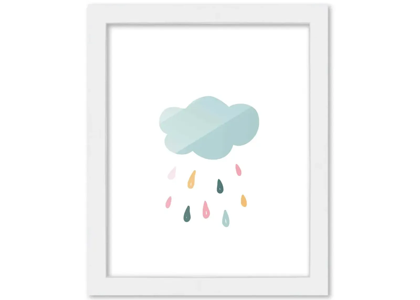 8x10 Framed Nursery Wall Art Boho Rain Cloud Poster In White Wood Frame For Kid Bedroom or Playroom