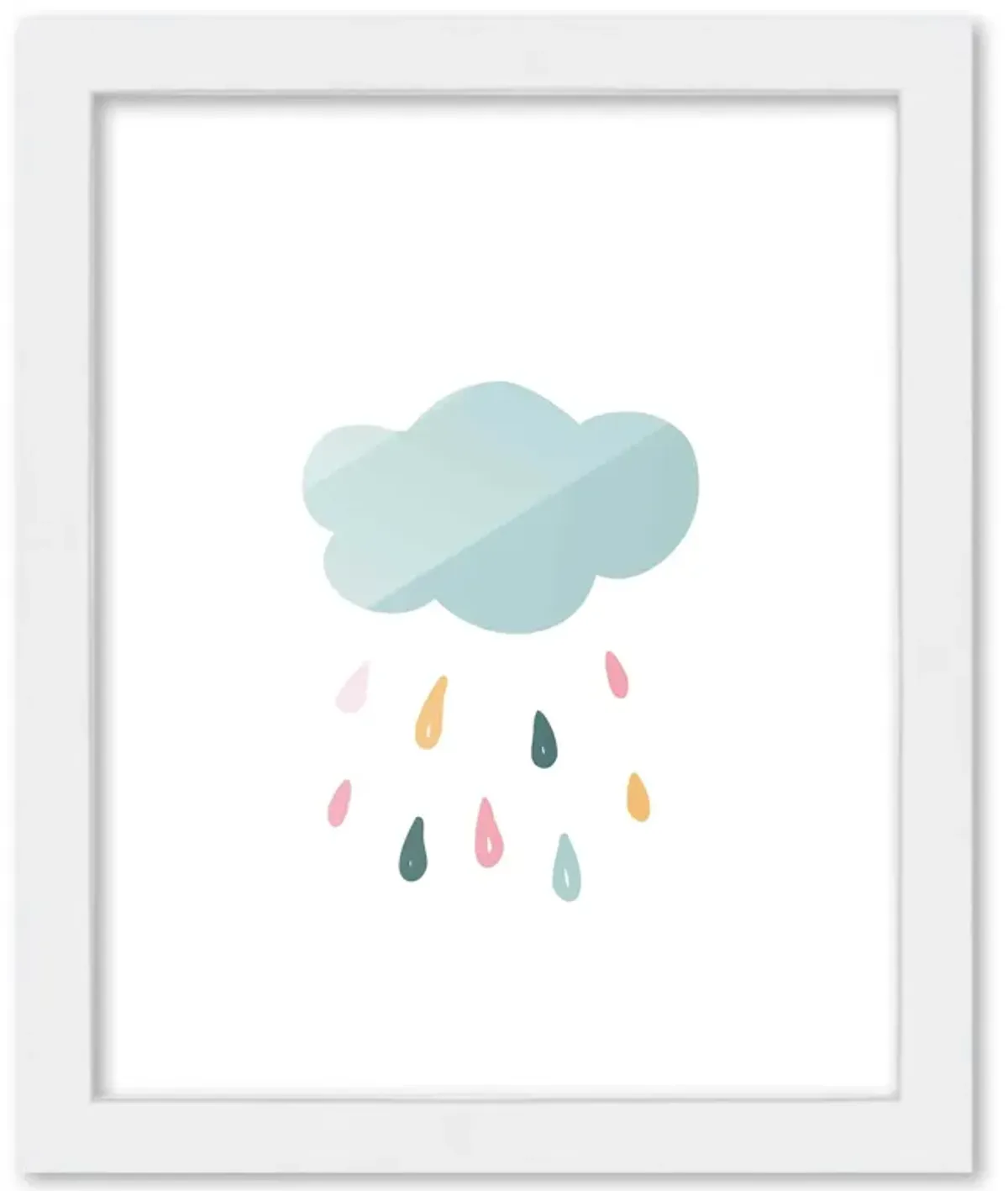 8x10 Framed Nursery Wall Art Boho Rain Cloud Poster In White Wood Frame For Kid Bedroom or Playroom