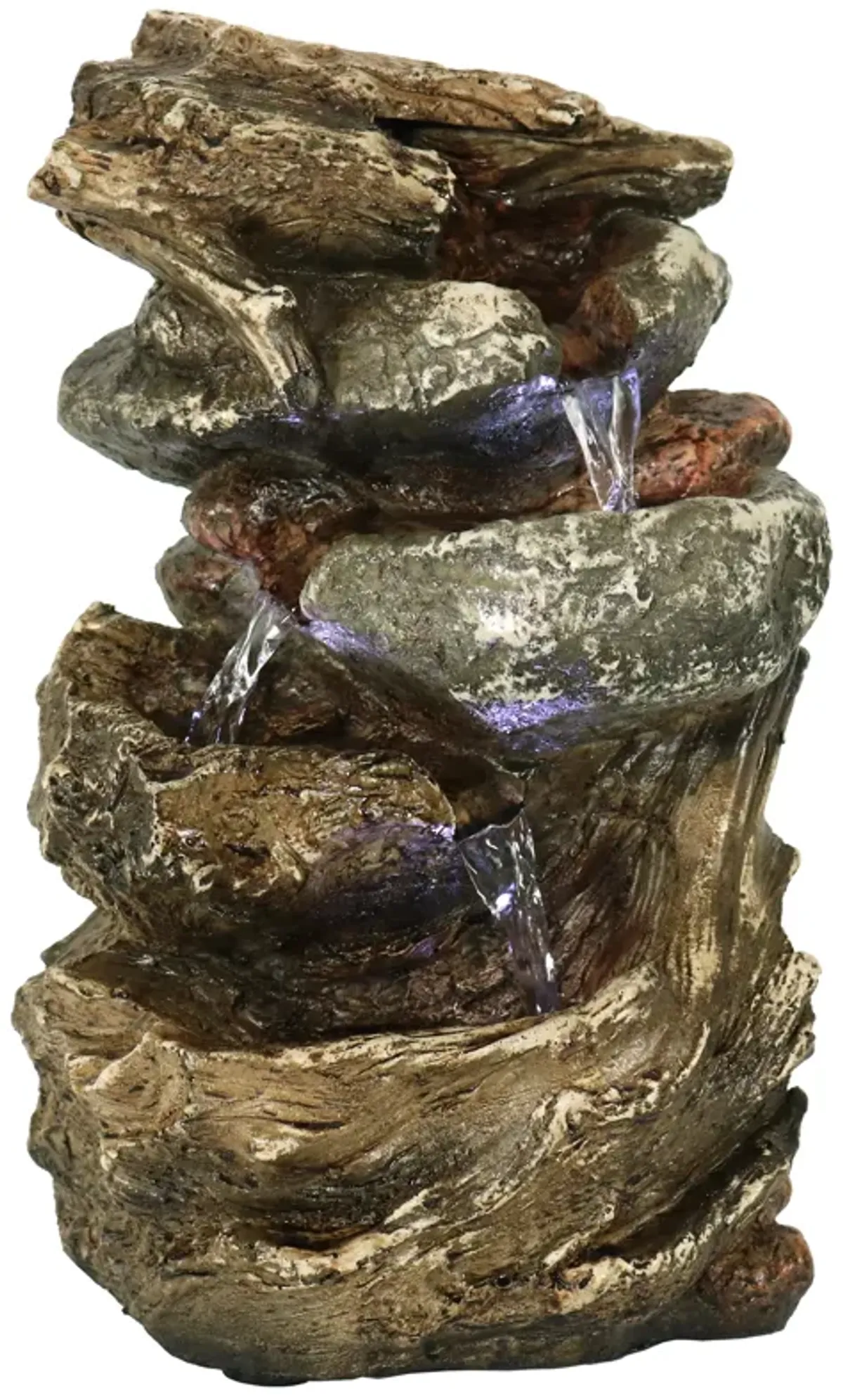 Sunnydaze Tiered Rock and Log Indoor Water Fountain with LEDs - 10.5 in