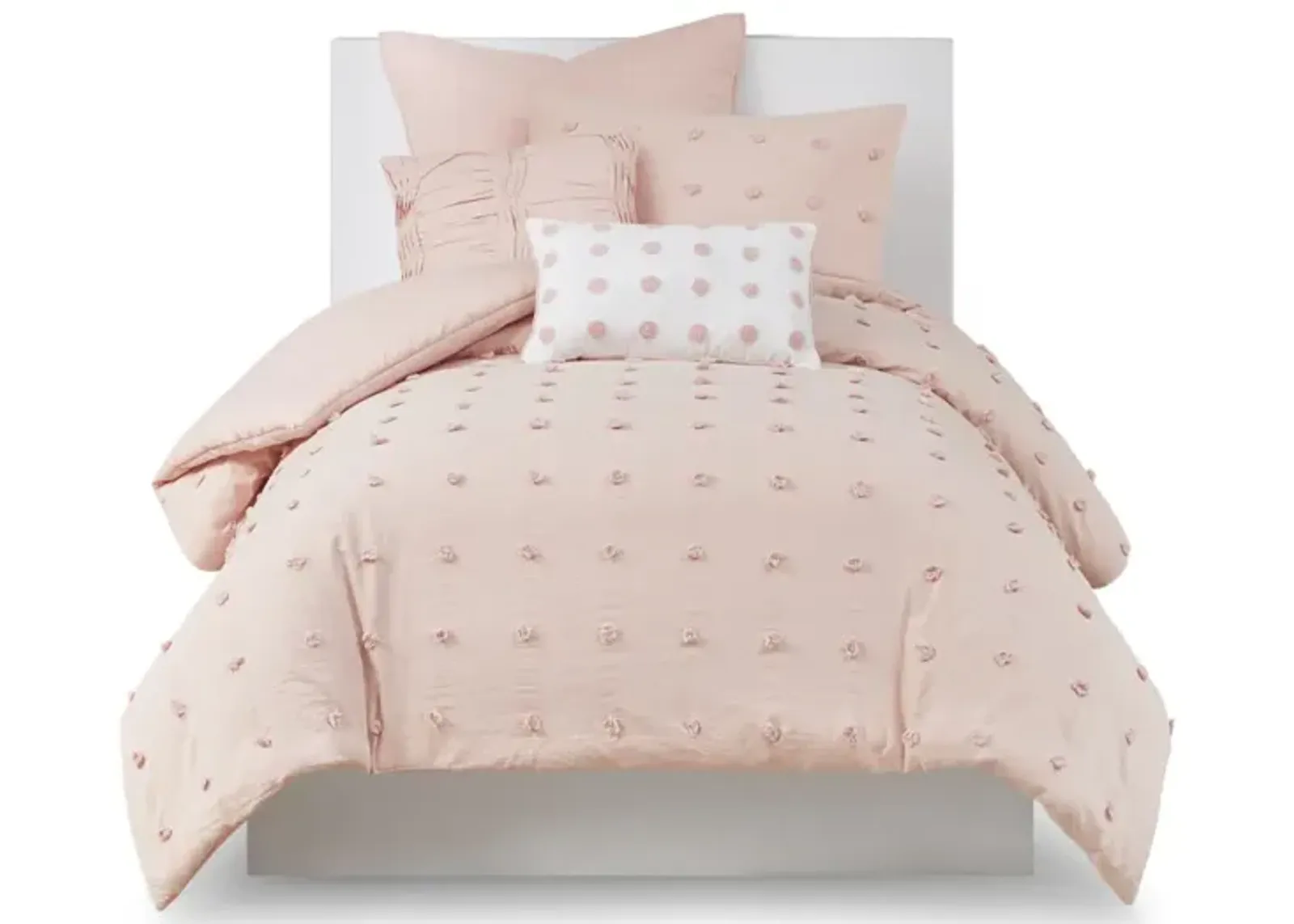 Gracie Mills Mikel Chenille Dot Cotton Jacquard Comforter Set with Euro Shams and Throw Pillows