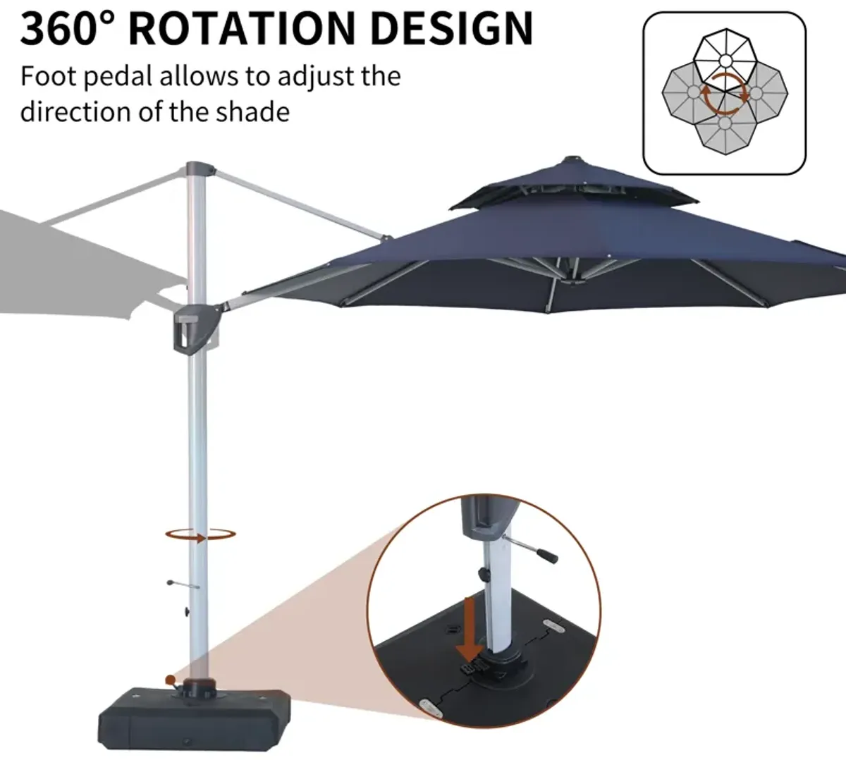 MONDAWE 11ft 2-Tier Square Cantilever Outdoor Patio Umbrella with Included Cover