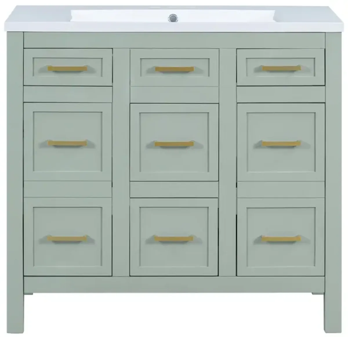 Gewnee 36" Bathroom Vanity Cabinet with Resin Integrated Sink - 4 Drawers, 2 Doors