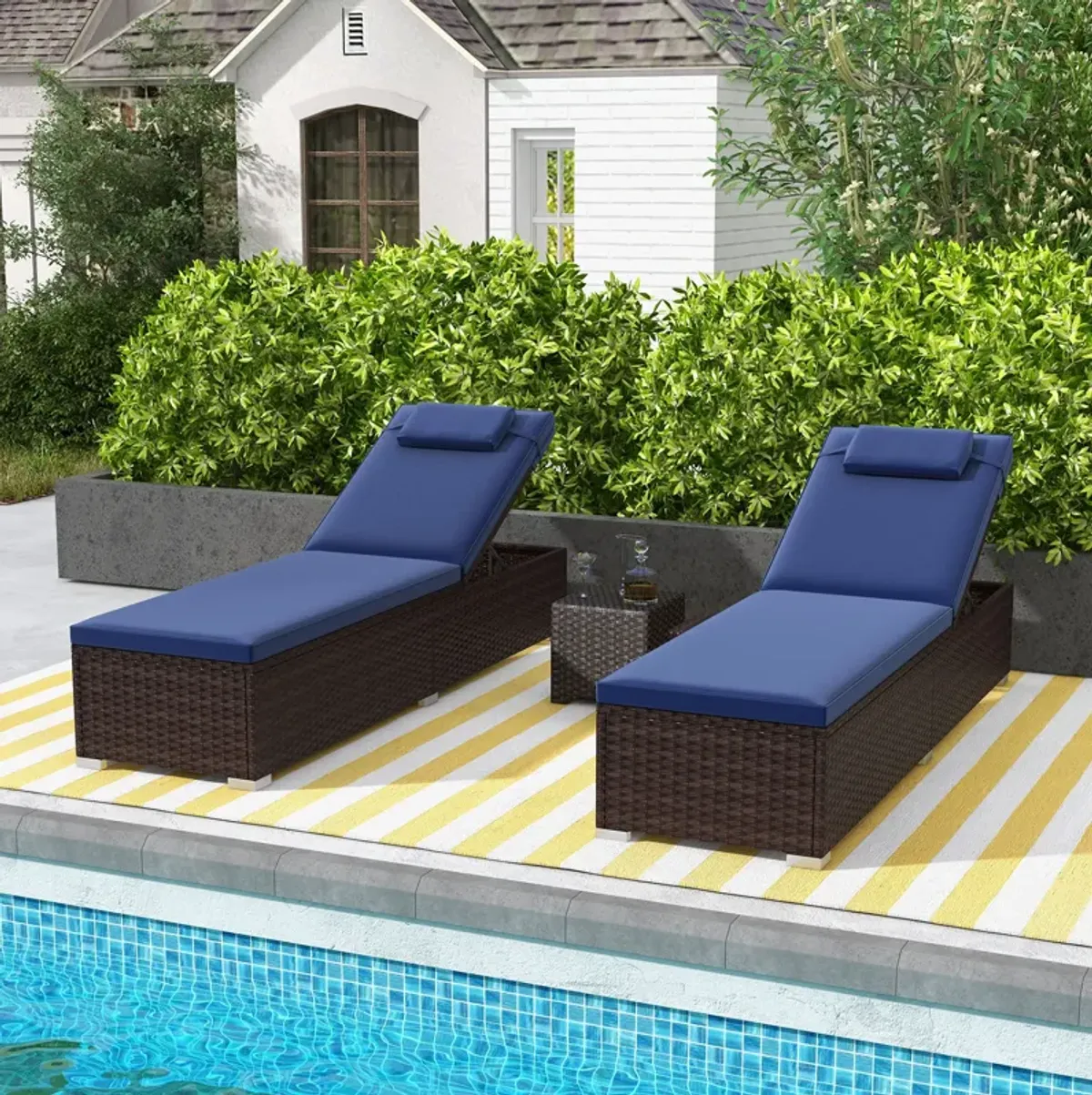 Outdoor PE RattanChaise Lounge with 6-level Backrest