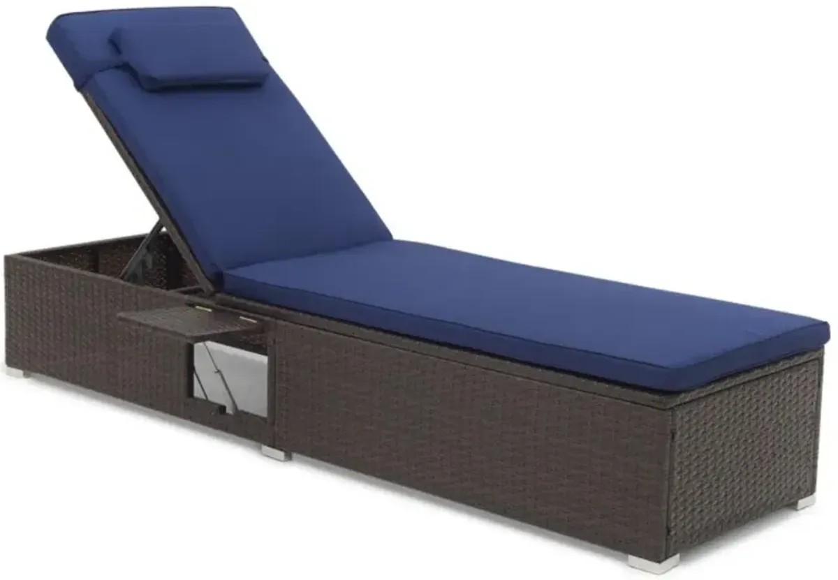 Outdoor PE RattanChaise Lounge with 6-level Backrest