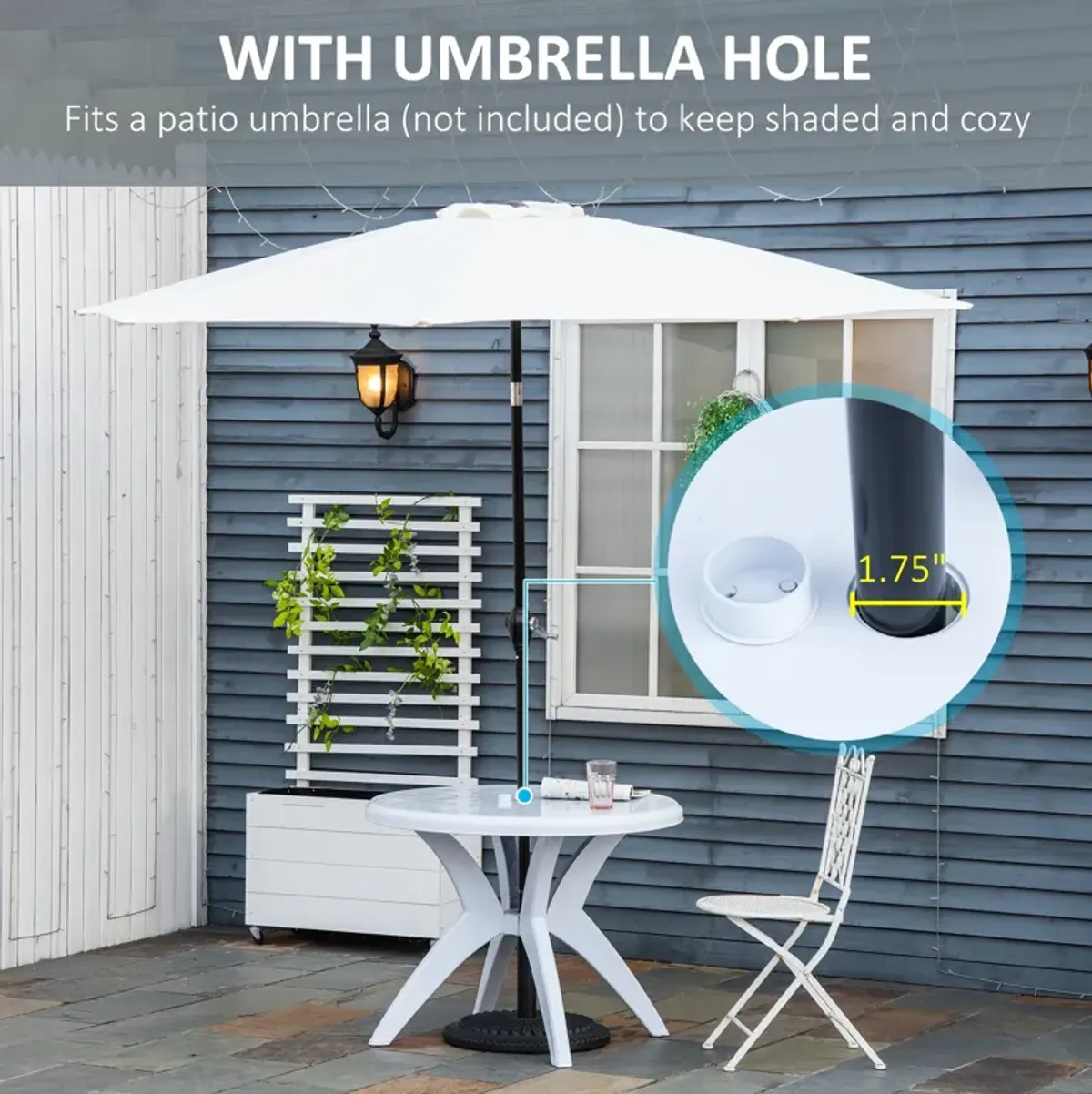 White Patio Table: Round Aluminum Outdoor Bistro Table with Umbrella Hole