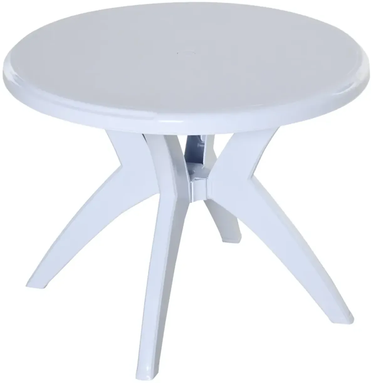 White Patio Table: Round Aluminum Outdoor Bistro Table with Umbrella Hole