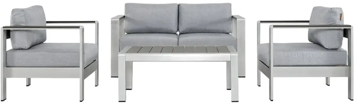 Shore 4 Piece Outdoor Patio Aluminum Sectional Sofa Set - Silver Gray