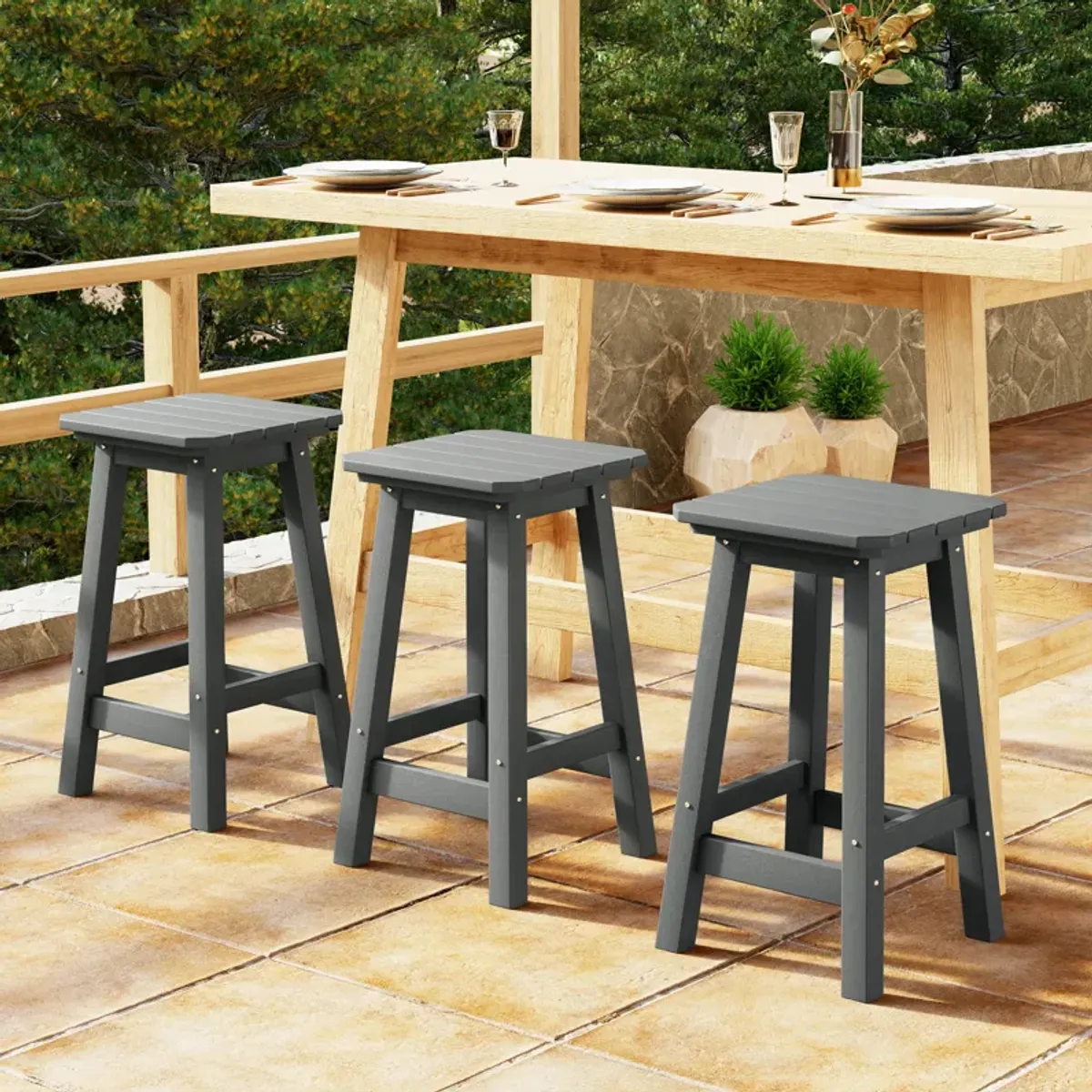 WestinTrends 24" HDPE Outdoor Patio Counter High Backless Square Bar Stools Set of Three