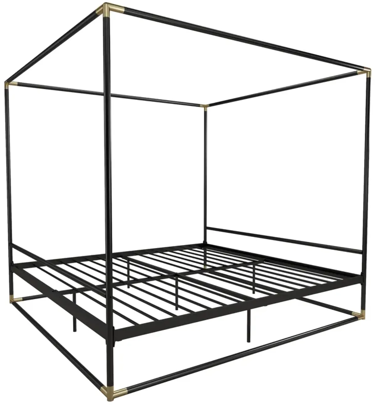 Celeste Canopy Metal Bed, King, Black & Gold