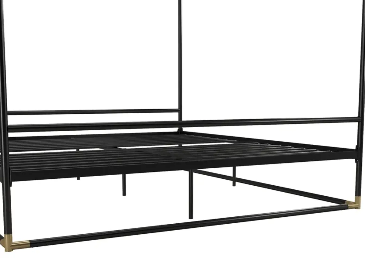 Celeste Canopy Metal Bed, King, Black & Gold