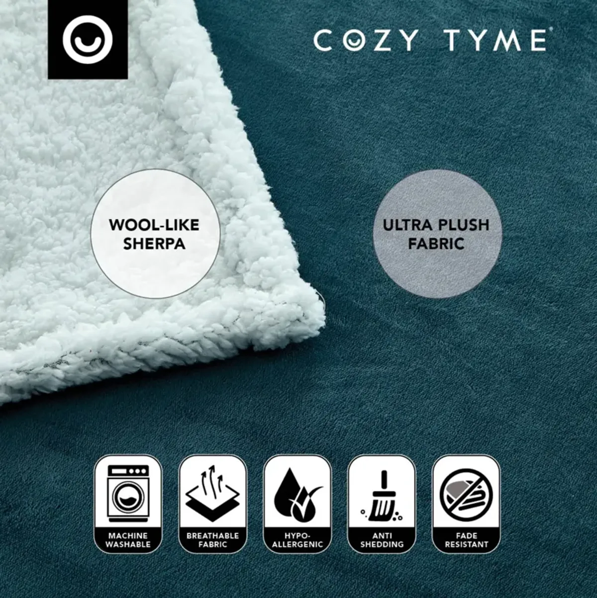 Cozy Tyme Babineaux Flannel Reversible Solid Sherpa Throw Blanket 90"x90"