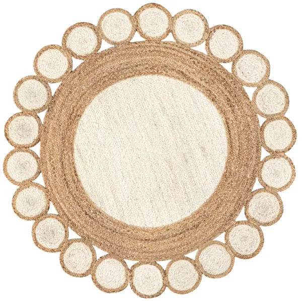 Skye Two-Tone Jute Circle Border Cream/Natural Round Area Rug