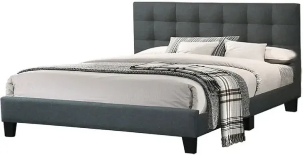 Dex Modern Platform California King Bed, Tufted Upholstery, Charcoal Gray - Benzara