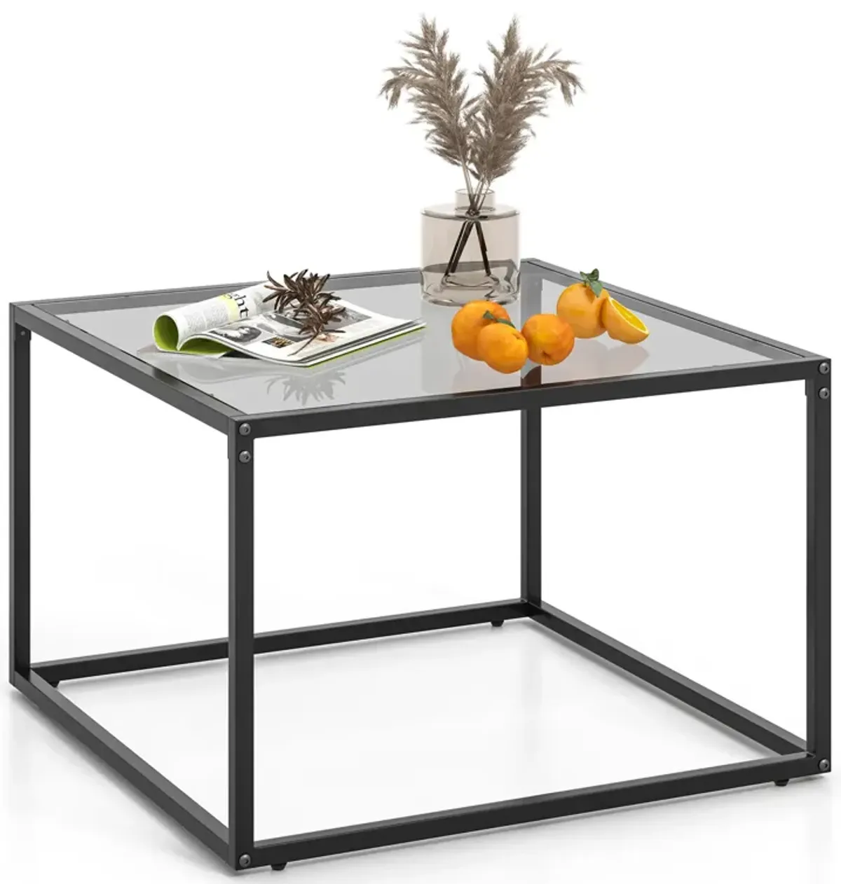 27.5 Inch Home Square Tea Table with Heavy-duty Metal Frame