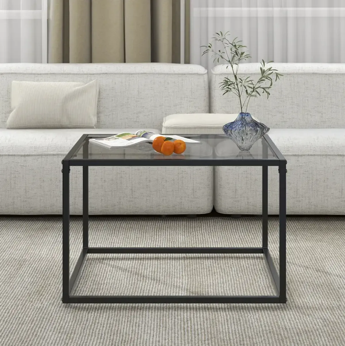 27.5 Inch Home Square Tea Table with Heavy-duty Metal Frame