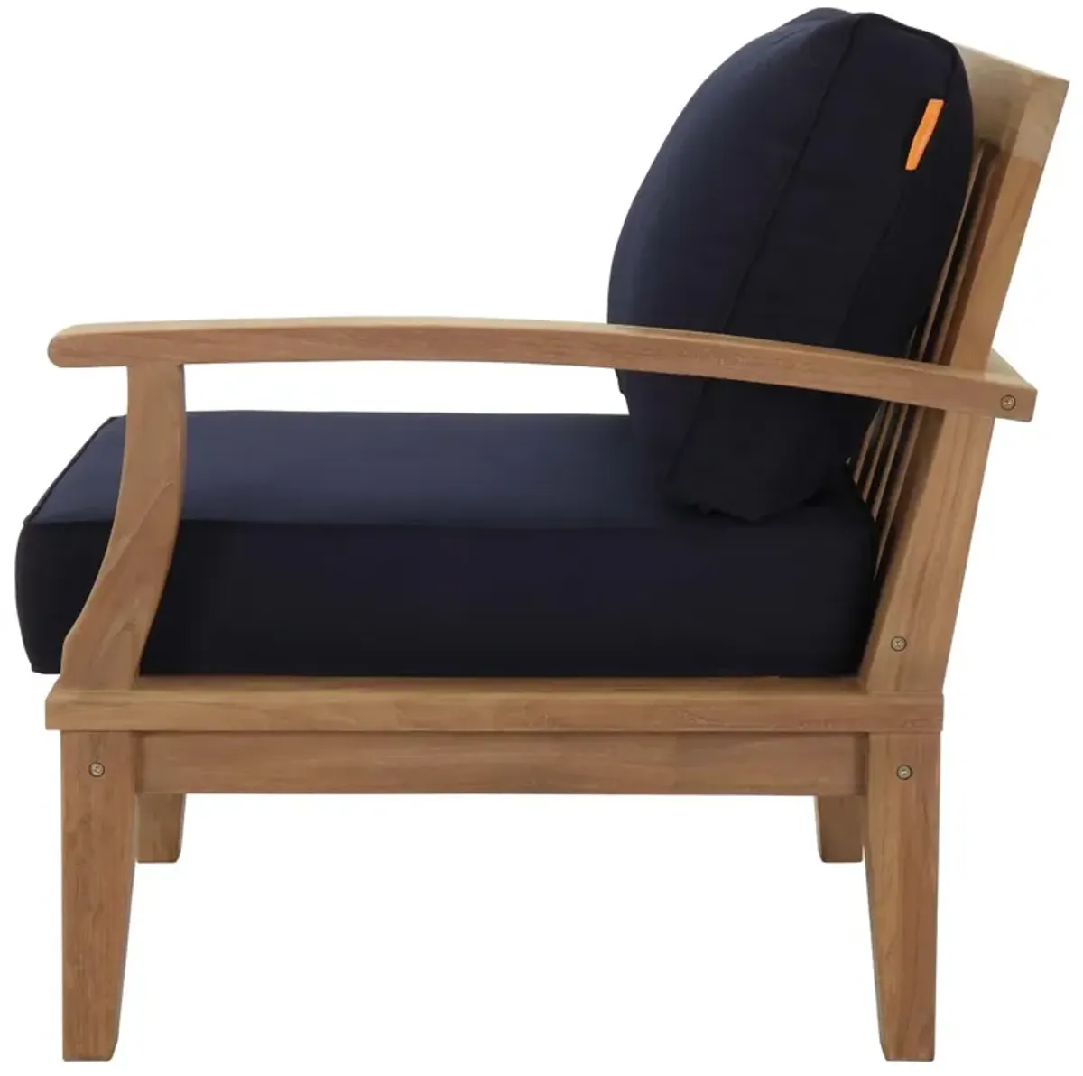 Marina Teak Wood Outdoor Patio Right-Facing Sofa Chair - Luxury, Durable, All-Weather Cushions, Elegant Design - Natural Navy