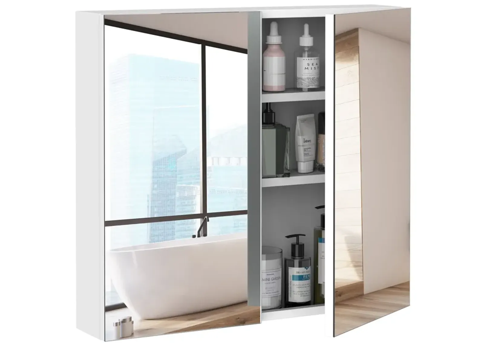 White Mirrored Organizer: 24x22 Wall-Mounted Double Door Cabinet