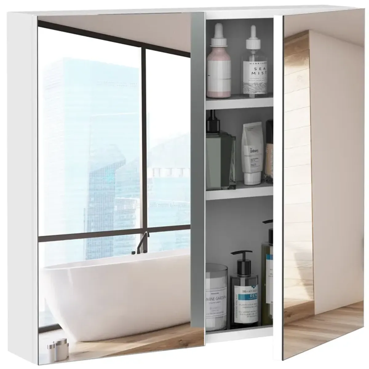 White Mirrored Organizer: 24x22 Wall-Mounted Double Door Cabinet