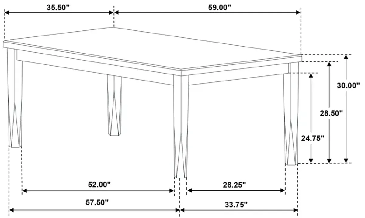 Tonie Dining Table, Brushed Brown, White Wood, Rectangular 59 Inch - Benzara