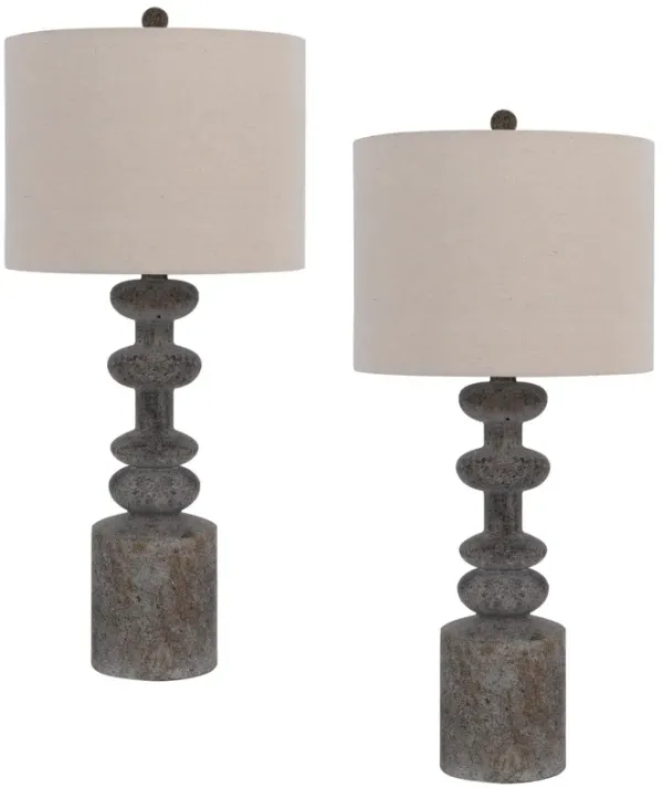 31 Inch Accent Table Lamp, Resin Turned Base, Set of 2, Beige, Gray - Benzara